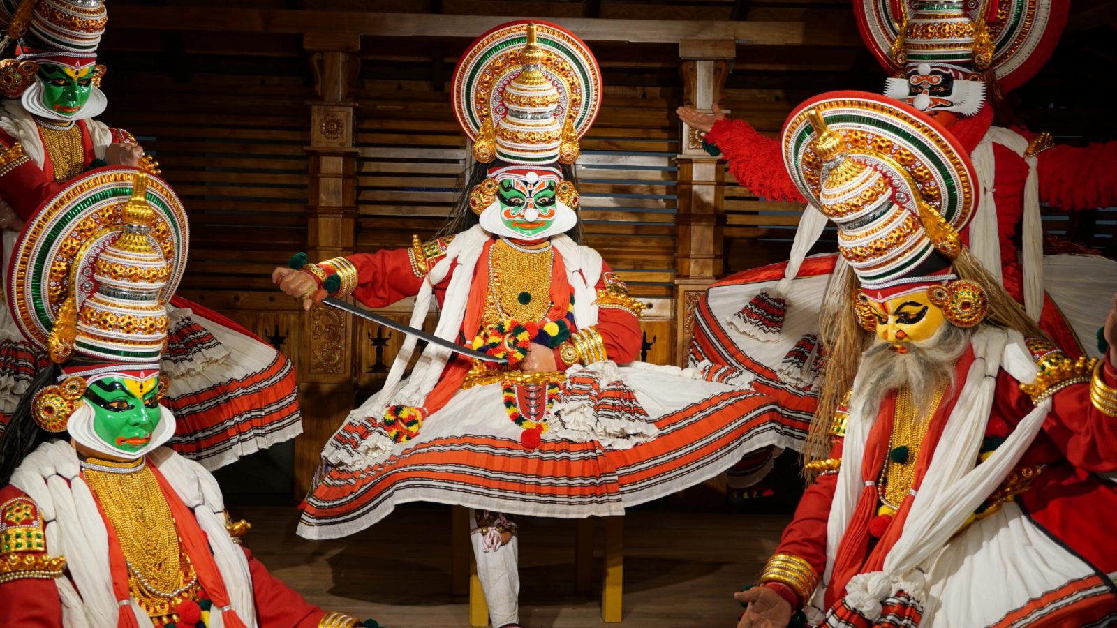 Kathakali,Performers,During,The,Traditional,Kathakali,Dance,Of,Kerala's,State